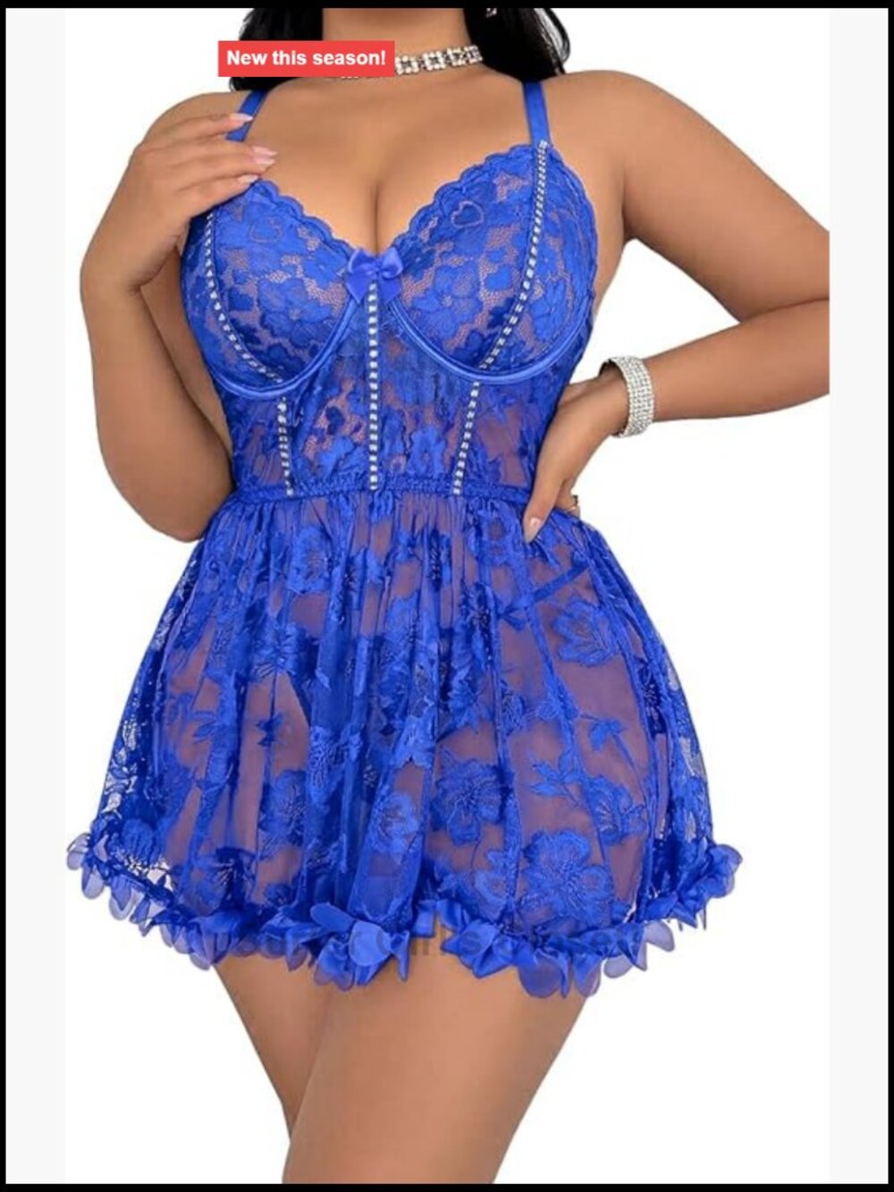Plus Size Lace Babydoll Nightgown Open Back Chemise